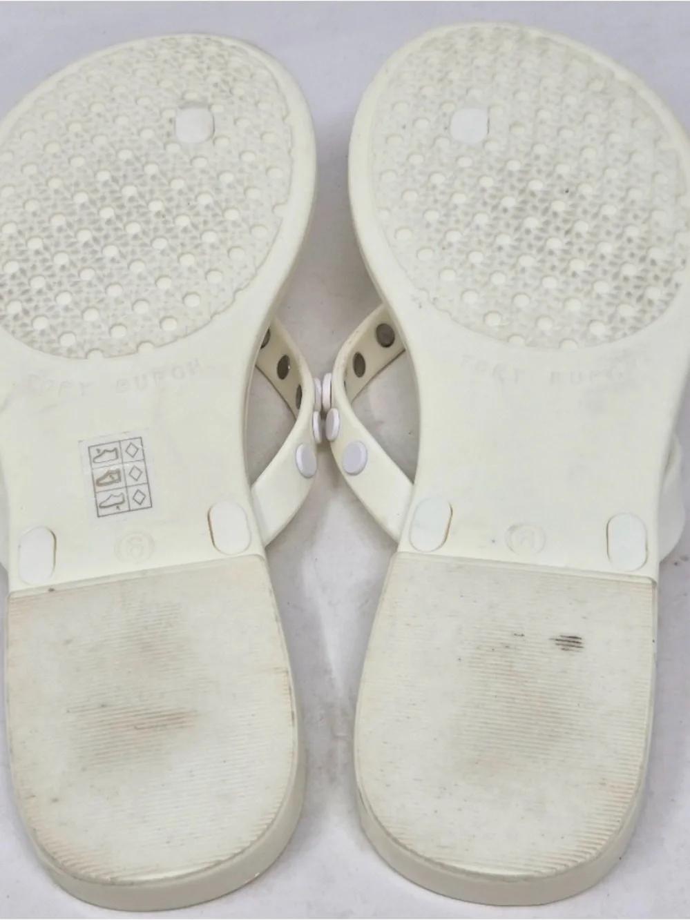 Tory Burch Cream Jelly Flip Flops with Logo Studs